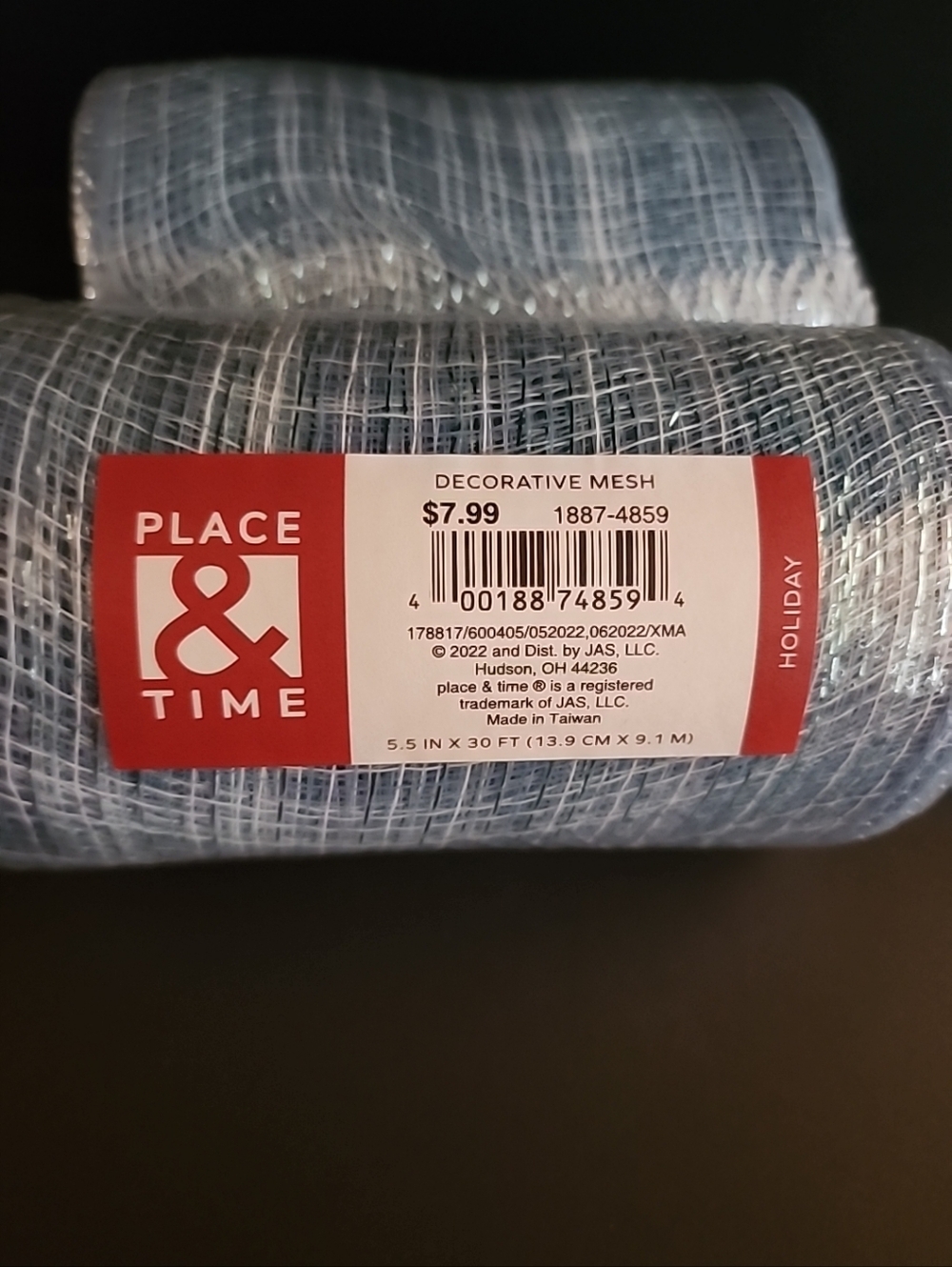 New, Light Bluish/Whitish Holiday Mesh, PLACE & TIME/2 Pack, 5.5inx30in, Crafts